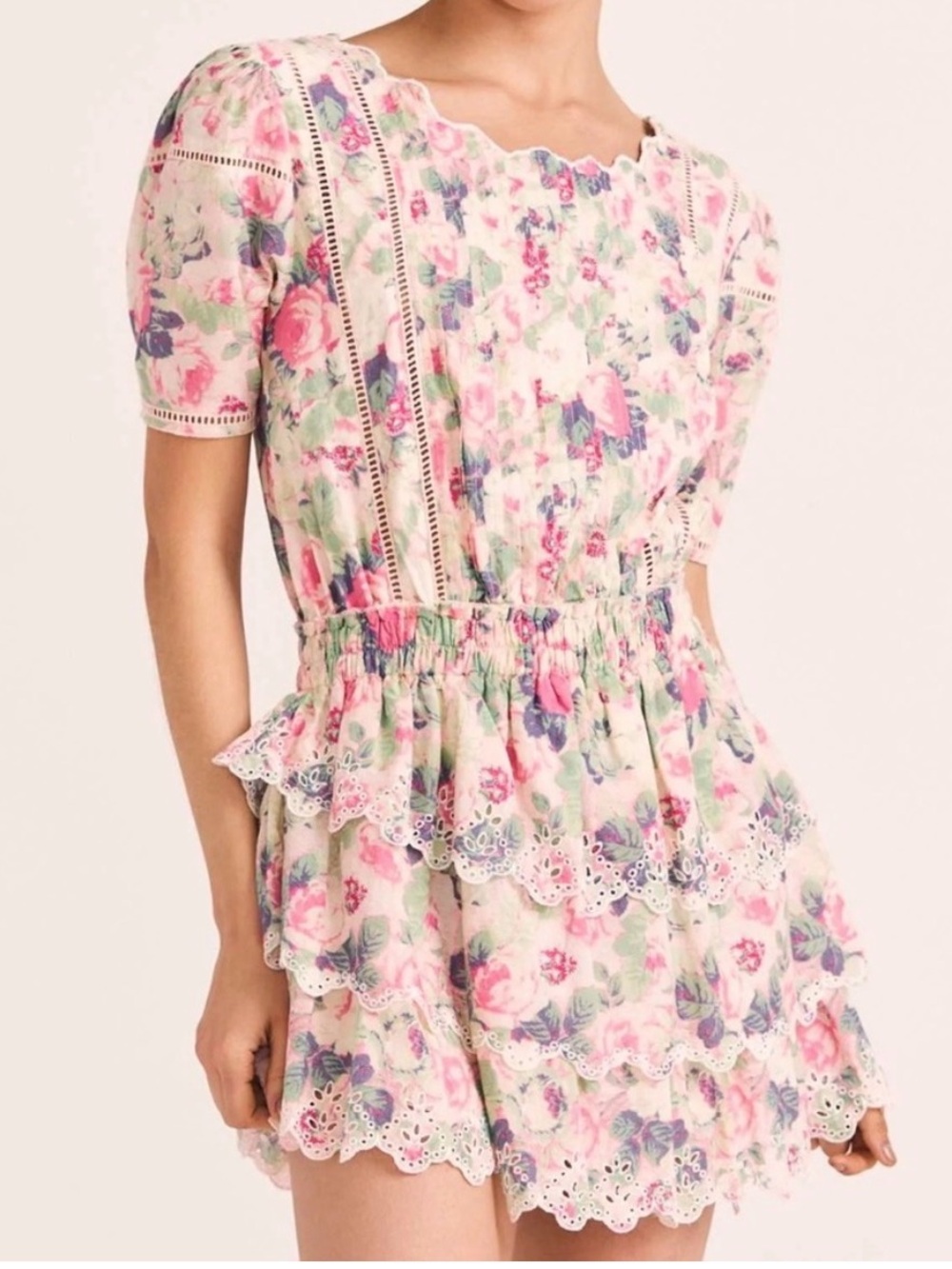 LoveShackFancy Mavis Floral Mini Dress - Pink & Lavender